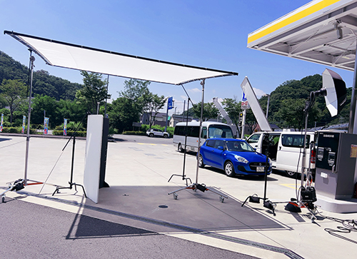 【ロケ撮影】ガソリンスタンドのオープンロケセットでマニュアル動画撮影