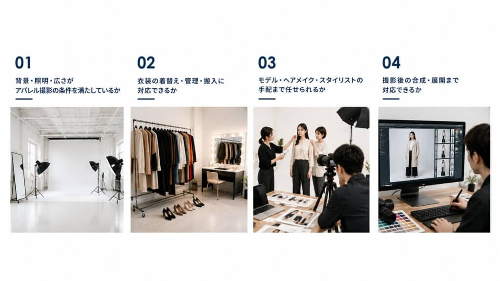 アパレルのモデル撮影スタジオを選ぶときに確認したい4つのポイント